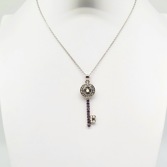 Kirks Folly Purple Aurora Borealis Key Necklace with White Pearl in Silver - Picture 7 of 13